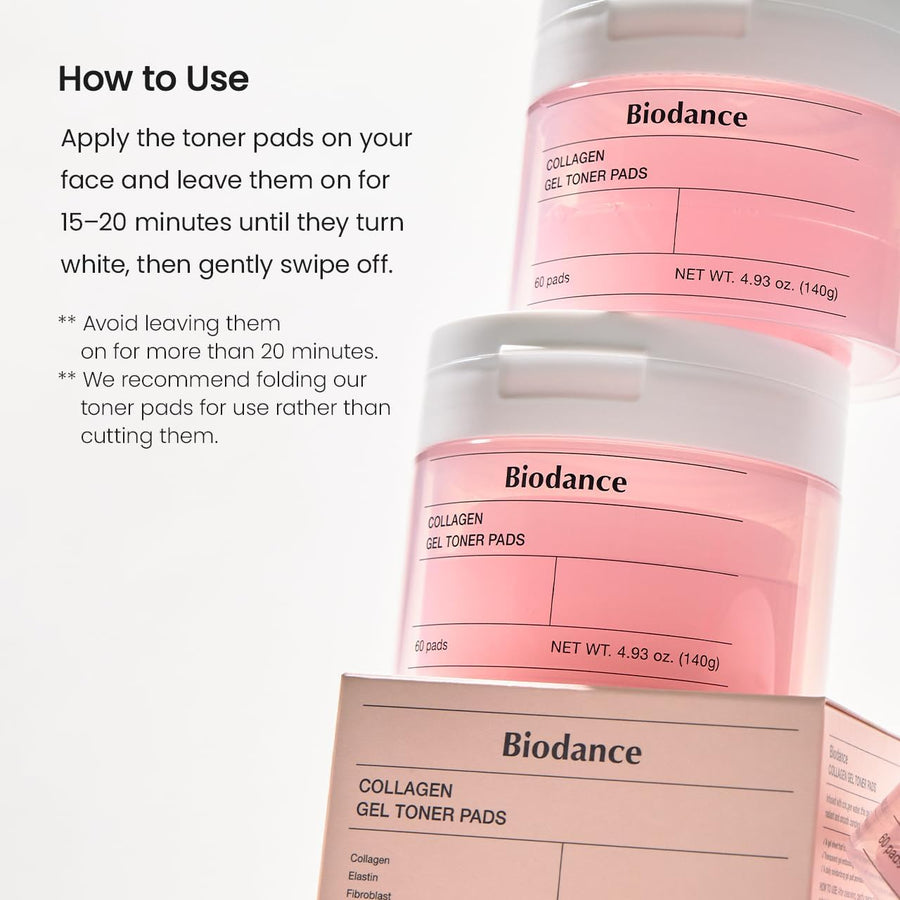 Biodance Collagen Gel Toner Pads, Pore Minimizer for Face, Improving Elasticity, Gentle Exfoliating Toner Pads for Sensitive Skin, Korean Skincareㅣ4.93 fl.oz.(140g)*60Pads