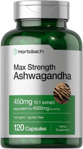 Horbäach Ashwagandha Supplement Max Strength 120 Capsules Non-GMO Gluten Free
