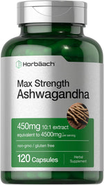 Horbäach Ashwagandha Supplement Max Strength 120 Capsules Non-GMO Gluten Free
