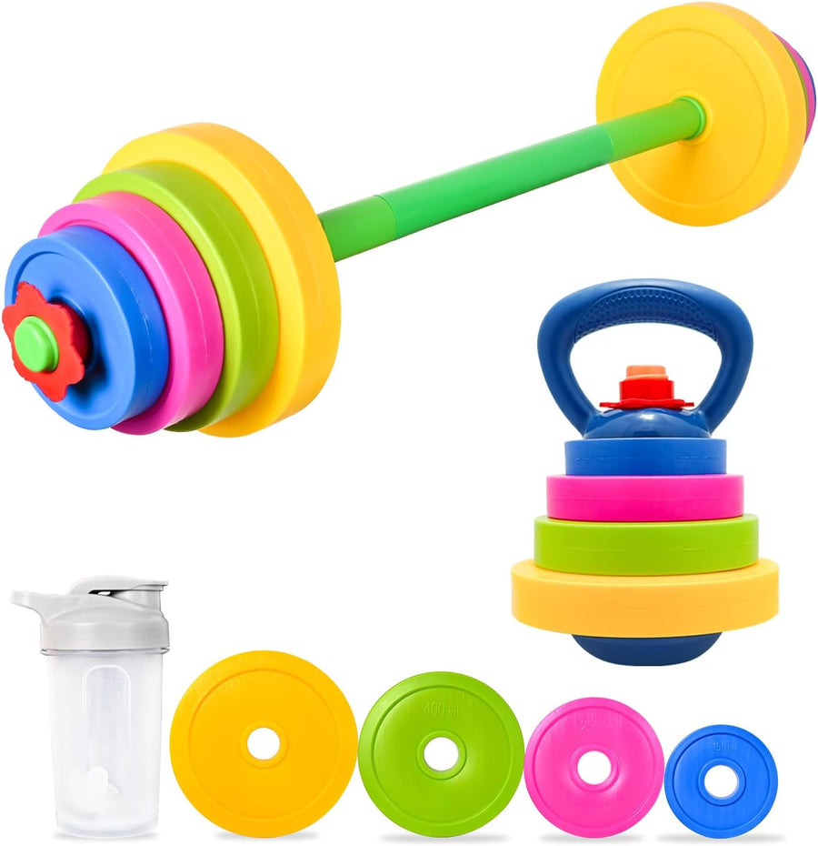 3-in-1 Adjustable Kids Fitness Set with Barbell, Kettlebell & Water Bottle