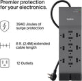 Belkin 12-Outlet Surge Protector Power Strip w/ 12 AC Outlets & 8ft Flat Plug, UL-listed Heavy-Duty Extension Cord for Home, Office, Travel, Computer, Laptop, Charger - 3,940 Joules of Protection