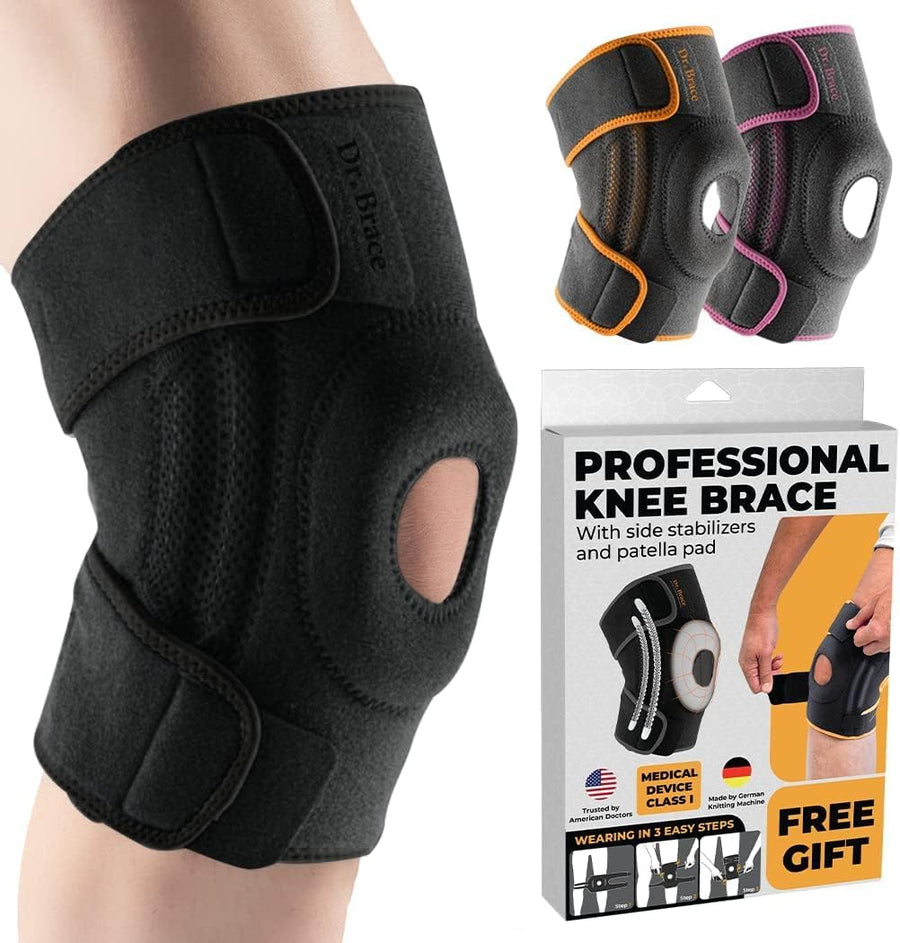 DR. BRACE ELITE Knee Brace with Side Stabilizers & Patella Gel Pads for Maximum Knee Pain Support and fast recovery for men and women-Please Check How To Size Video (Mercury, Large)