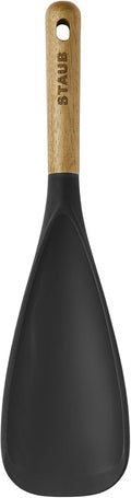 STAUB Multifunction Spatula Spoon, Great for Both Cooking and Serving Durable BPA-Free Matte Black Silicone, Acacia Wood Handles, Safe for Nonstick Cooking Surfaces