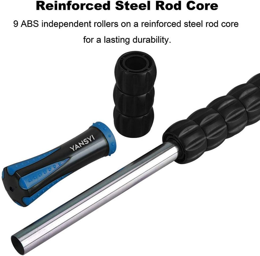 YANSYI Professional 9-Roller Deep Tissue Massage Stick Blue Portable Muscle Recovery