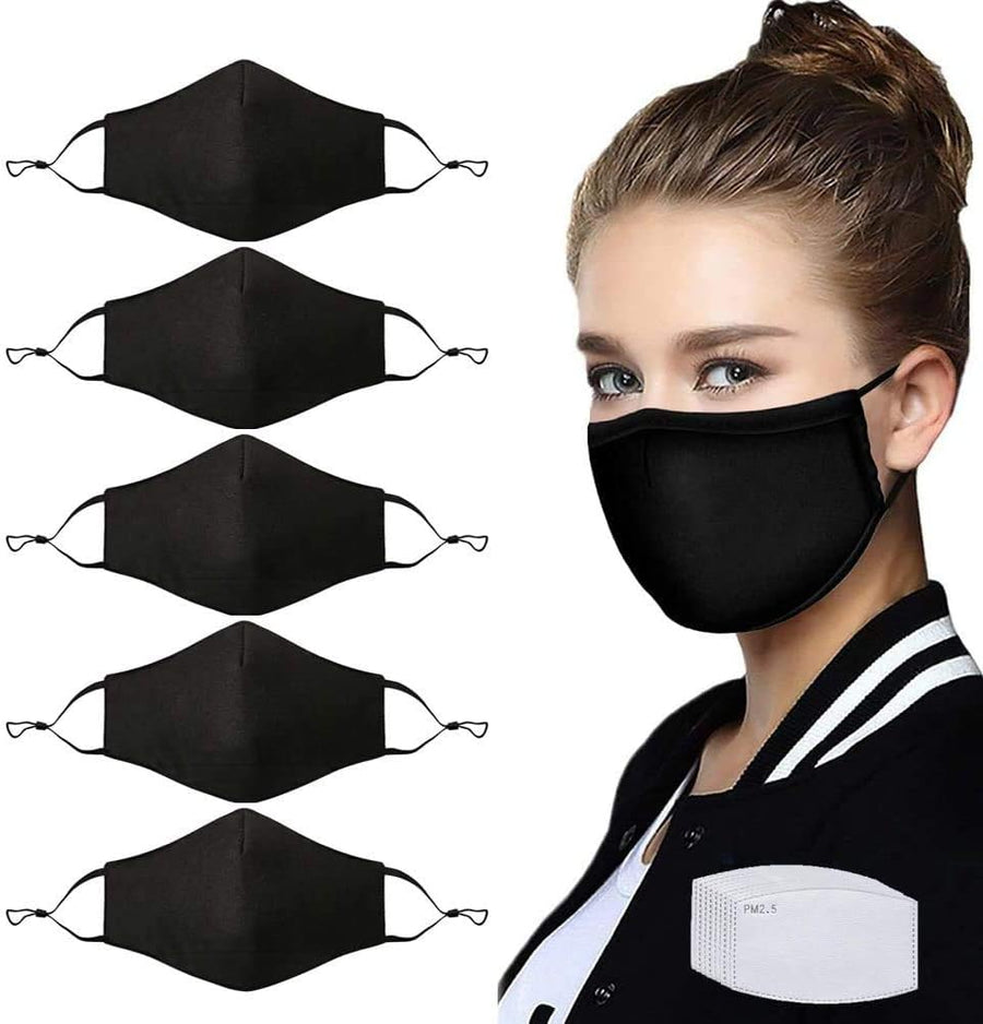 NBDIB Adult Adjustable Face Mask with Filter Pocket and Nose Wire Black
