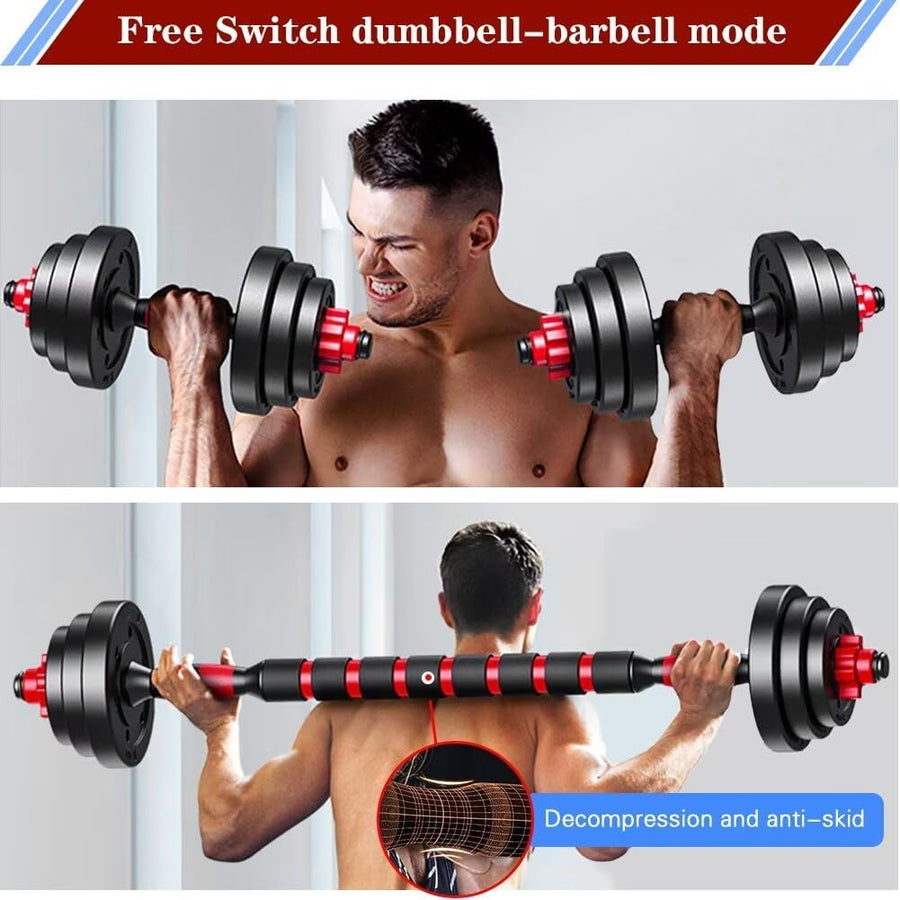 Adjustable Dumbbell Set - 20lbs Convertible to Barbell for Home Gym