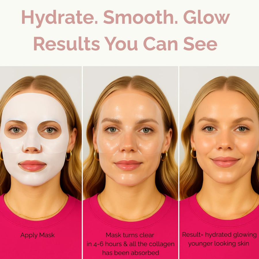 Bio Collagen Overnight Facial Mask with Peptides, Hyaluronic Acid & Antioxidants, Brightening Hydrating Korean Hydrogel Face Mask for Women, Skincare Sheet Mask - 4 Pack
