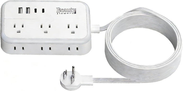 6 Ft Surge Protector Power Strip - 8 Widely Outlets with 4 USB Ports, 3 Side Outlet Extender with 6 Feet Extension Cord, Flat Plug, Wall Mount, Desk USB Charging Station, ETL,White
