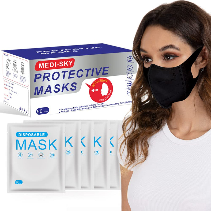 Medi-sky 3D Disposable Mask for Adults, Elastic Cloth Ear Straps Breathable Face Mask Individual Package 50pcs White