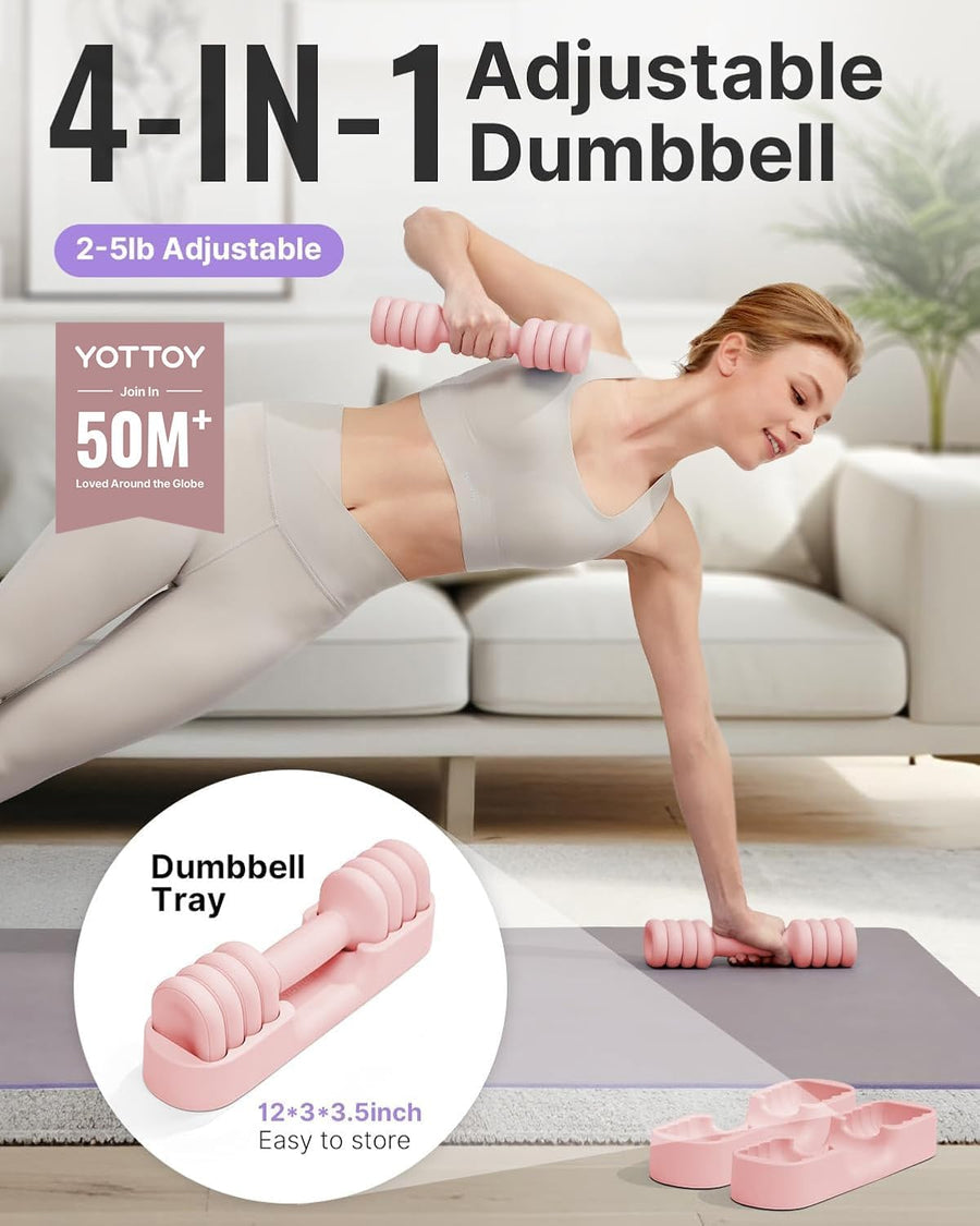 YOTTOY Adjustable Dumbbell Set, 4-in-1 Hand Weights for Home Gym, 2-5 lbs Each
