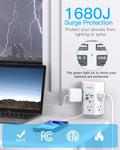 One Beat 1680J 3 Side Power Strip Multi Plug Expander, Surge Protector, 5 Outlets Extender, 4 USB Ports (USB C), Wall Mount Charger, Outlet Splitter Adapter for Home, Travel, Office, ETL Listed, White