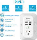 Addtam USB Wall Charger Surge Protector 5 Outlet Extender with 4 USB Charging Ports (1 USB C Outlet) 3 Sided 1800J Power Strip Multi Plug Outlets Wall Adapter Spaced for Home Travel Office ETL Listed