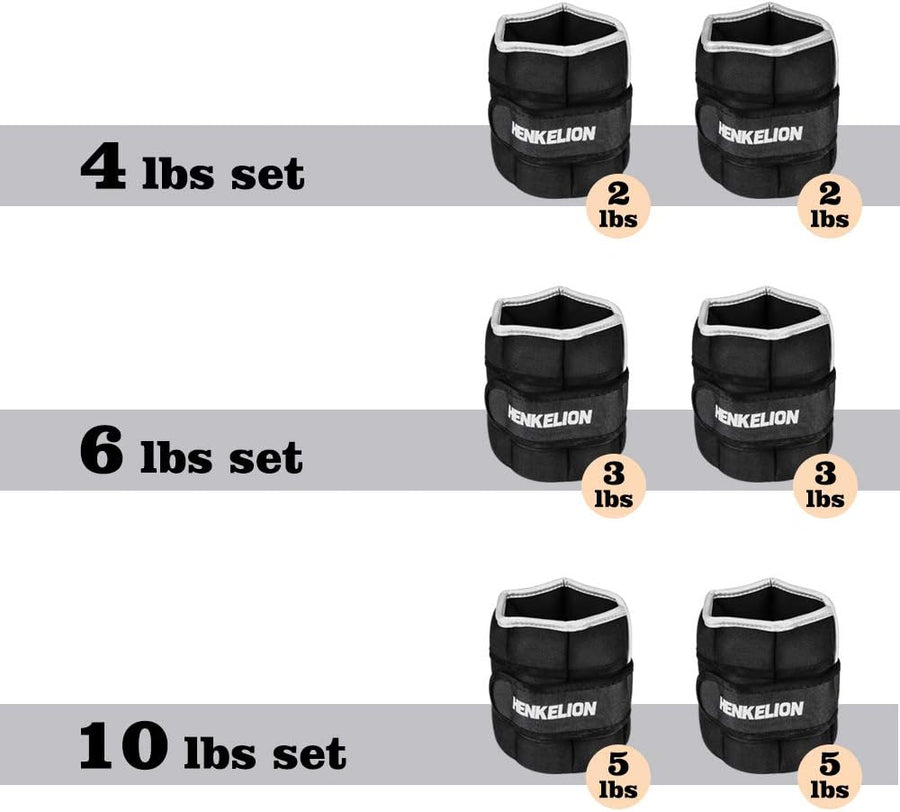 Henkelion Adjustable Ankle Weights - 1-10 Lbs for Women, Men, Kids - Strength Training Wrist & Ankle Weights