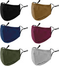 3-Ply Cloth Face Mask 6 Pack, Washable and Reusable Face Covering in Black, Grey, Wine Red, Dark Green, Dark Blue, Brown