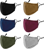 3-Ply Cloth Face Mask 6 Pack, Washable and Reusable Face Covering in Black, Grey, Wine Red, Dark Green, Dark Blue, Brown