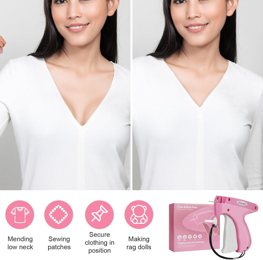 Stitch Gun for Clothes Stitchy Tagging Gun for Clothing Stitchy Quick Clothing Fixer -Includes 1,000 Black Fasteners & 1,000 White Fasteners & 6 Needles(hotpink+White)