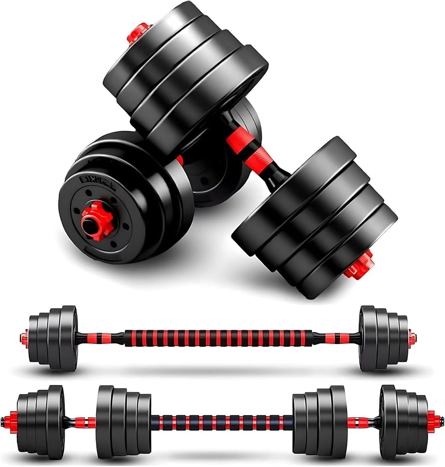 Adjustable Dumbbell Set - 20lbs Convertible to Barbell for Home Gym