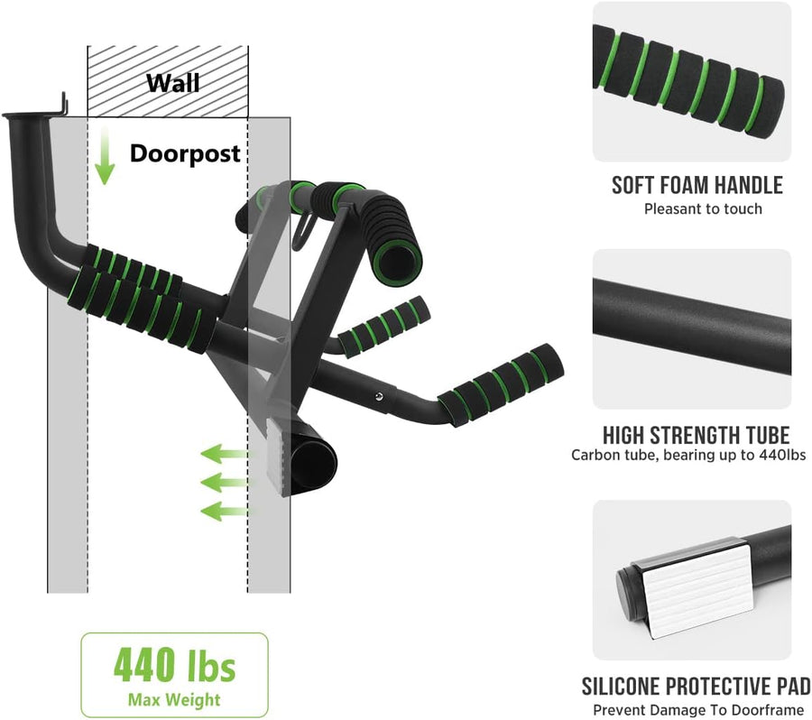 KAKICLAY Upgrade Multi-Grip Pull Up Bar with Smart Hooks - USA Patent, Warranty
