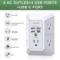 USB Wall Charger, Surge Protector, QINLIANF 5 Outlet Extender with 4 USB Charging Ports (4.8A Total) 3-Sided 1680J Power Strip Multi Plug Outlets Wall Adapter Spaced for Home Travel Office(2U2C),White