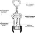 Beneno Wine Opener, Zinc Alloy Premium Wing Corkscrew with Multifunctional Bottles Opener, Sharp Wine Corkscrew with Ergonomic Non-Slip Wing Handle, Silver