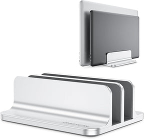 OMOTON [Updated Dock Version] Vertical Laptop Stand, Double Desktop Stand Holder with Adjustable Dock (Up to 17.3 inch), Fits All MacBok/Surface/Samsung/HP/Dell/Chrome Book (Silver)