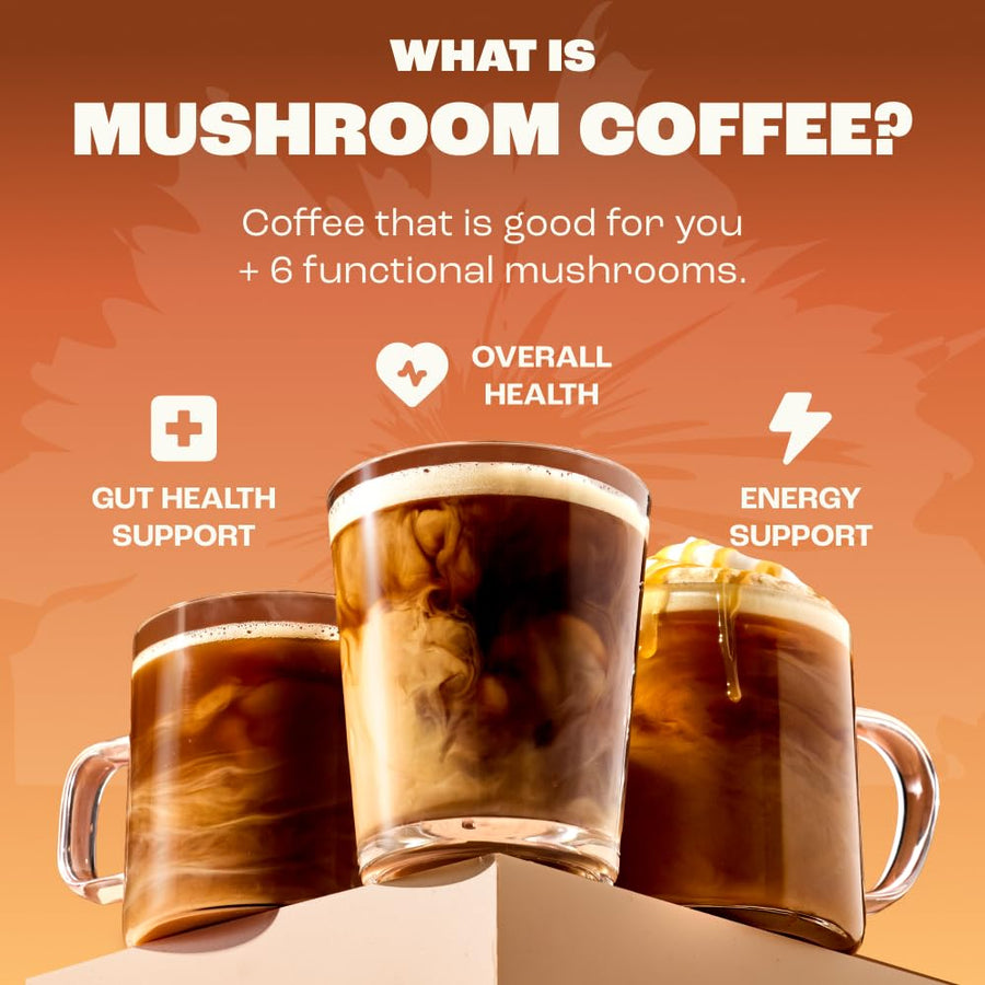 RYZE SUPERFOODS Mushroom Medium Roast Coffee USDA Organic with 6 Adaptogenic Mushrooms, USA Grown Instant Coffee for Better Energy, Focus Digestion Immunity with Lions Mane & Turkey Tail 30 Servings