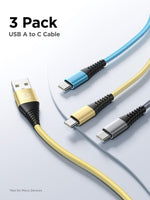 USB C Cable 10FT 3Pack Fast Charging Nylon Braided Long Type C Charger Cable for Samsung Galaxy S24 S23 S22 S21 S10 S9 S8 A02s A03s A11 A12 A13 A14 A21 A22 A32 A42 A53, Tablet, LG, Moto, TCL