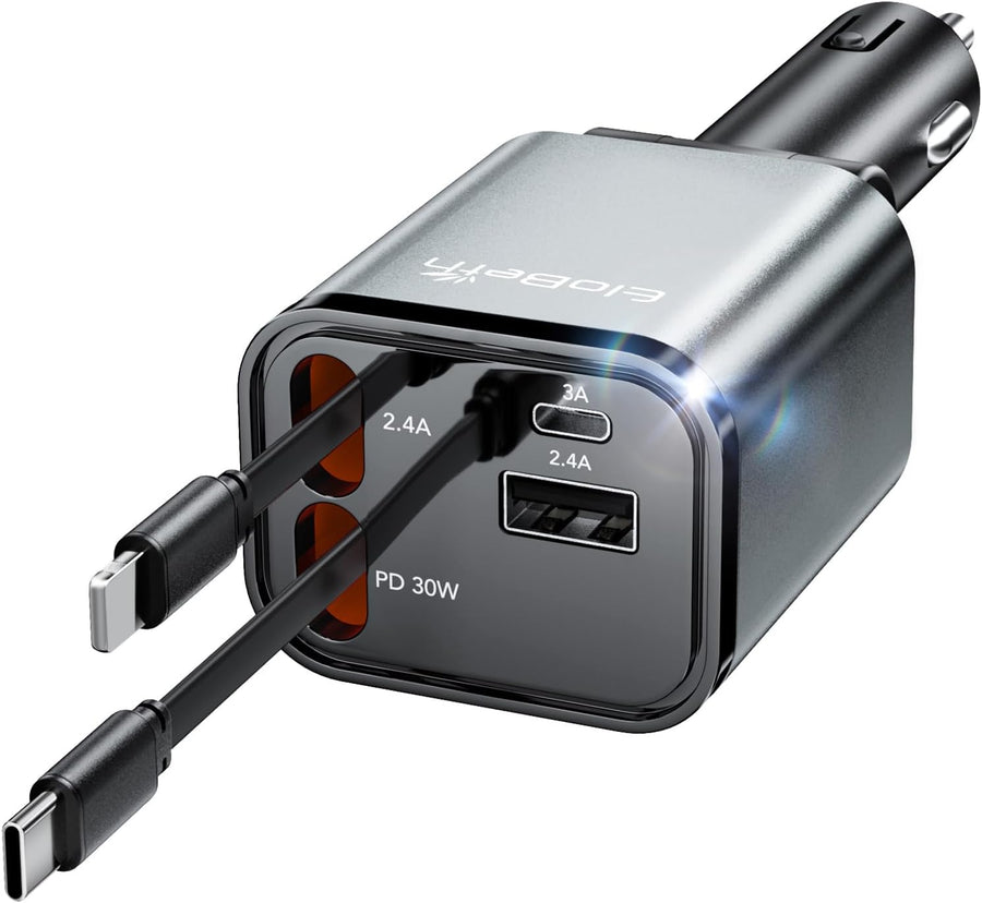 Retractable Car Charger Adapter for iPhone 17,4 in 1 Fast Charging Car Phone Charger,69W USB C Car Truck Accessories,Road Trip Essentials Gift for Men Women for iPhone 17 Pro Max/16/15/14/13/12,Galaxy