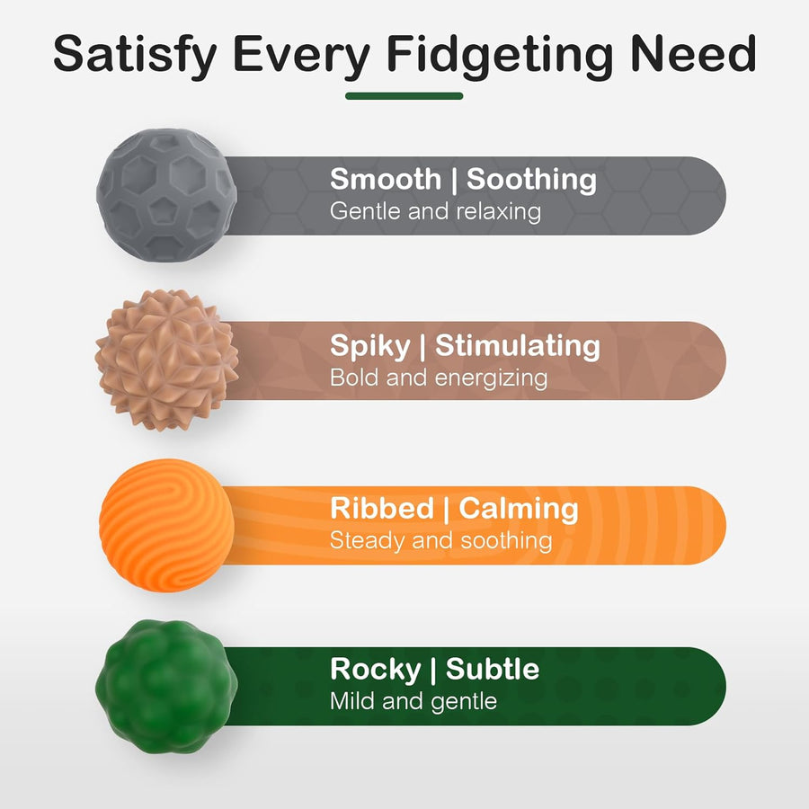 Fidget Toys Adults – 4PCS Magnetic Silicone Stress Balls for Anxiety, Focus & ADHD Relief, Textured Sensory Desk Gadgets, Stocking Stuffers or White Elephant Gifts for Men Women Teens