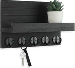 Wall Key Holder with Shelf, Hooks for Bags & Coats, Paulownia Wood, 9.8 x 6.7 x 4.2