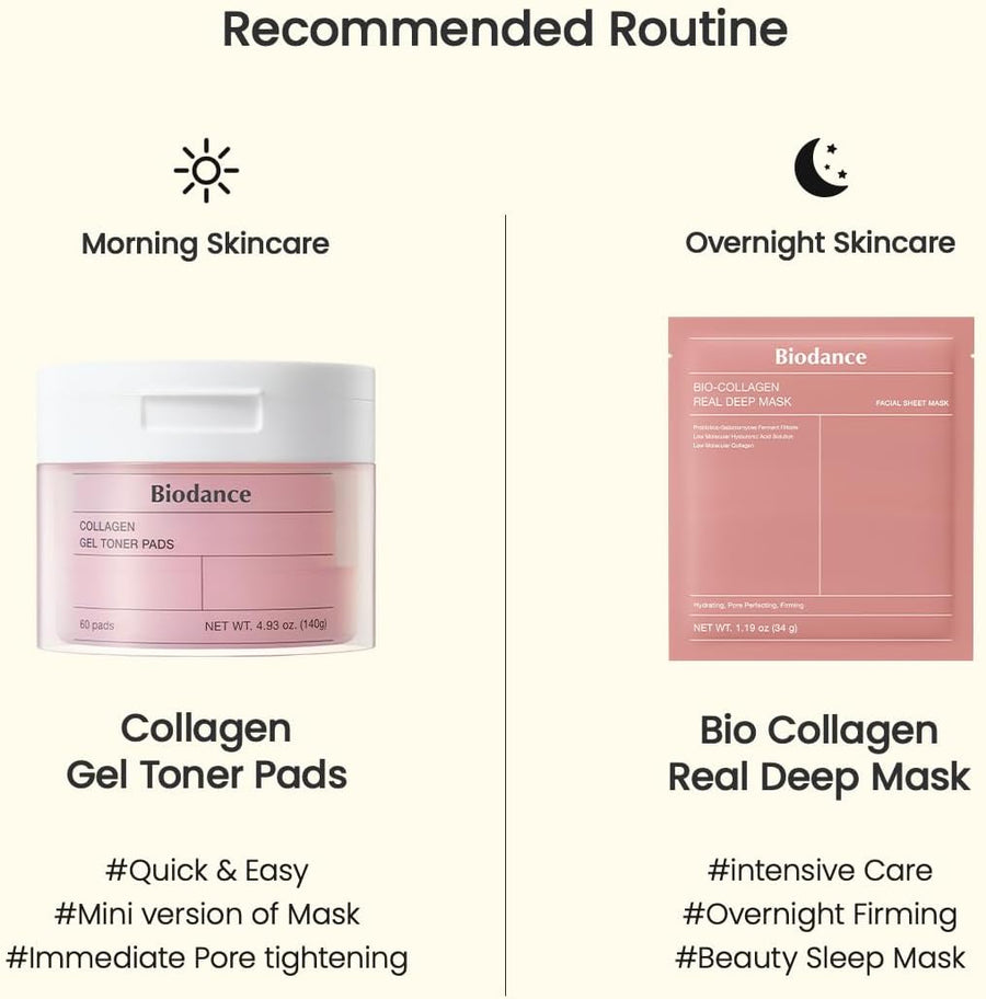 Biodance Collagen Gel Toner Pads, Pore Minimizer for Face, Improving Elasticity, Gentle Exfoliating Toner Pads for Sensitive Skin, Korean Skincareㅣ4.93 fl.oz.(140g)*60Pads
