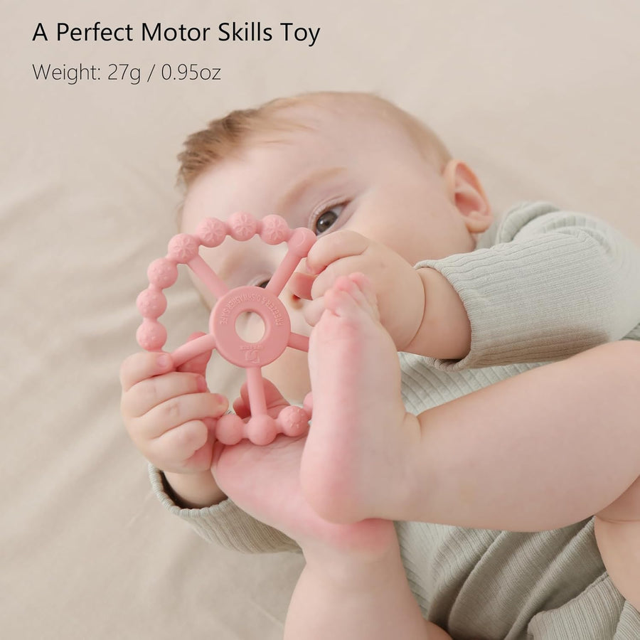 3 Pack Ring Teether Baby Infant Toys, Baby Essentials, Silicone Teething Ring Toys for Babies 0-6 Months, Seposeve Toddler Teethers 6-12 Months 12-24 Months, Infant Teething Relief, Purple Pink White
