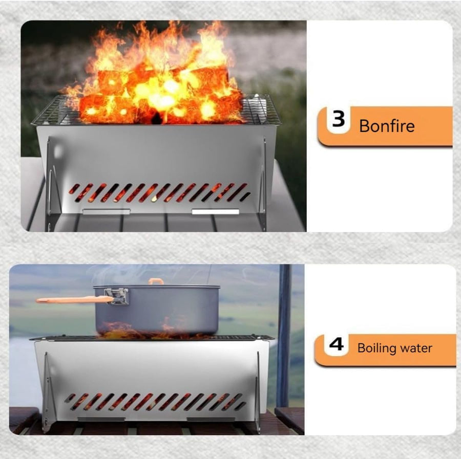 WINB Portable Folding BBQ Grill for 1-2 People - Mini Charcoal Grill for Camping, Compact Stainless Steel Fire Pit with Carry Bag, Outdoor Grill for Backyard, Hiking & Picnic (8.2X5.5 IN)