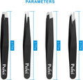 Pefei Tweezers Set - Professional Stainless Steel Tweezers for Eyebrows - Great Precision for Facial Hair, Splinter and Ingrown Hair Removal (Black)