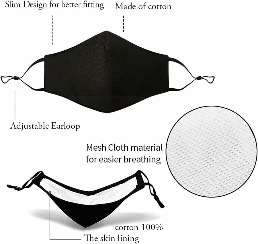 NBDIB Adult Adjustable Face Mask with Filter Pocket and Nose Wire Black