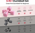 FEIERDUN DB3 Adjustable Dumbbell Set of 2, 5-in-1 Hand Weights for Women and Men