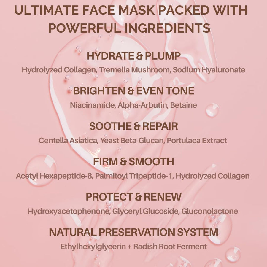 Bio Collagen Overnight Facial Mask with Peptides, Hyaluronic Acid & Antioxidants, Brightening Hydrating Korean Hydrogel Face Mask for Women, Skincare Sheet Mask - 4 Pack