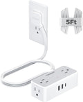 Flat Plug Extension Cord 5 FT, Surge Protector Power Strip with 4 AC Outlets 1 USB C and 2 USB A Ports, 900 Joules Protection, Multiple Wall Outlet Extender Suitable for Home Office Dorm