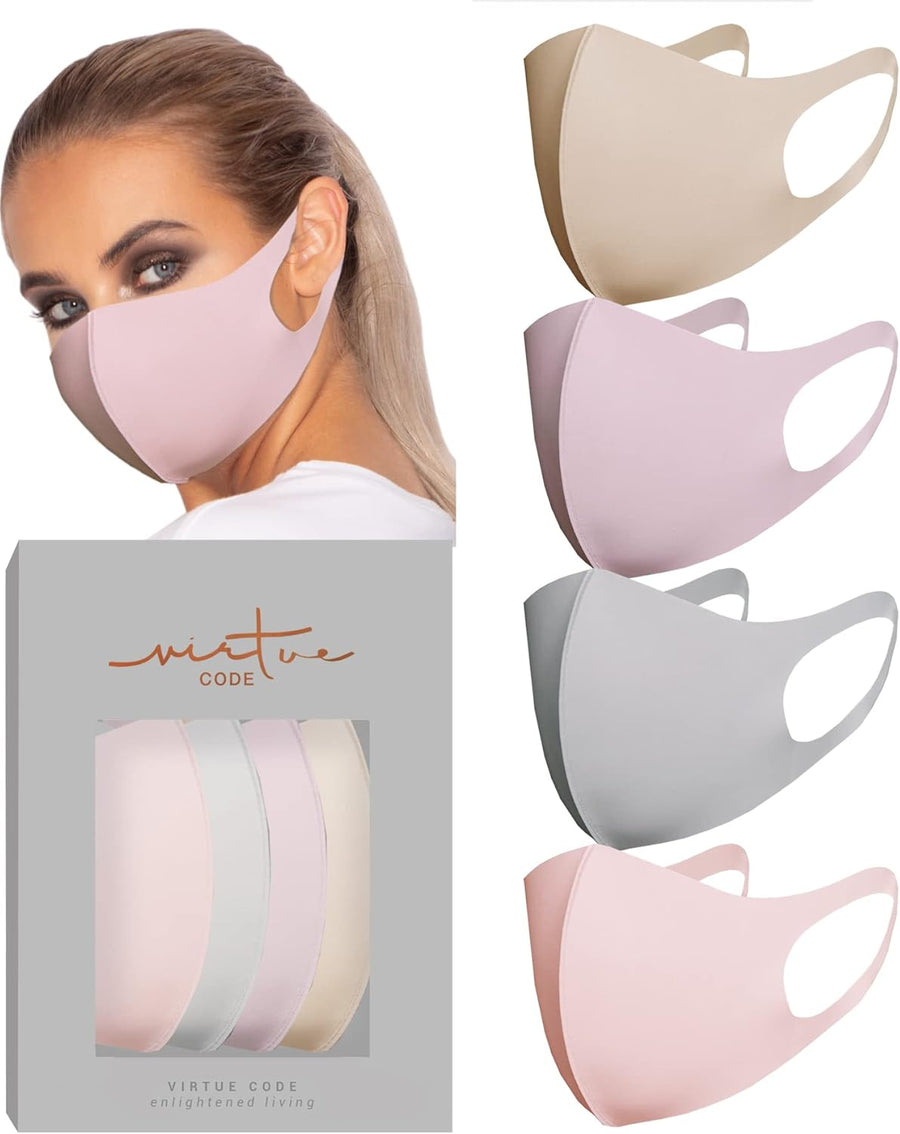 Virtue Code Second Skin Cloth Face Mask Pack. 4 Buttery Soft Masks Washable Fabric