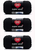 Red Heart Super Saver Black Yarn - 3 Pack of 198g/7oz - Acrylic - 4 Medium (Worsted) - 364 Yards - Knitting/Crochet