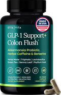 GLP-1 Support + Colon Cleanse – Weight Loss, Gut Health & Energy – Appetite Suppressant & Fat Burner – Berberine, Akkermansia Probiotic, Yerba Mate, Psyllium Husk, Senna Leaf – Women & Men, 60capsules