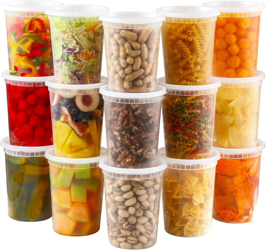 AOZITA 20 Sets 32 oz Plastic Deli Food Containers With Lids, Airtight Food Storage Containers, Freezer/Dishwasher/Microwave Safe, Soup Containers For Takeout Meal Prep Storage
