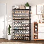 10-Tier Shoe Rack for Closet & Entryway – 50 Pair Large Capacity Shoe Organizer with Hooks & Anti-Fall Rails – Metal Frame Storage Shelf for Bedroom, Apartment, Hallway