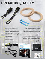 GHB 1.25" Olympic Rings Wooden Gymnastic Rings - Adjustable Straps, Workout Rings for Bodyweight Fitness