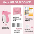 Handheld Stitch Tag Gun for Clothes, Quick Clothing Fixer, Tagging, Sewing Kit Includes 6 Needle, 1000 Black Fasteners & 1000 White Fasteners, Pink