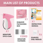 Handheld Stitch Tag Gun for Clothes, Quick Clothing Fixer, Tagging, Sewing Kit Includes 6 Needle, 1000 Black Fasteners & 1000 White Fasteners, Pink