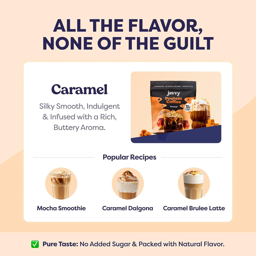Caramel Protein Iced Coffee - Premium Whey Protein & Instant Iced Coffees - 100% Natural Cold Brew - Zero Artificial Flavors & Sweeteners, 80 mg Caffeine Per Serving, No Added Sugar, 20 Servings