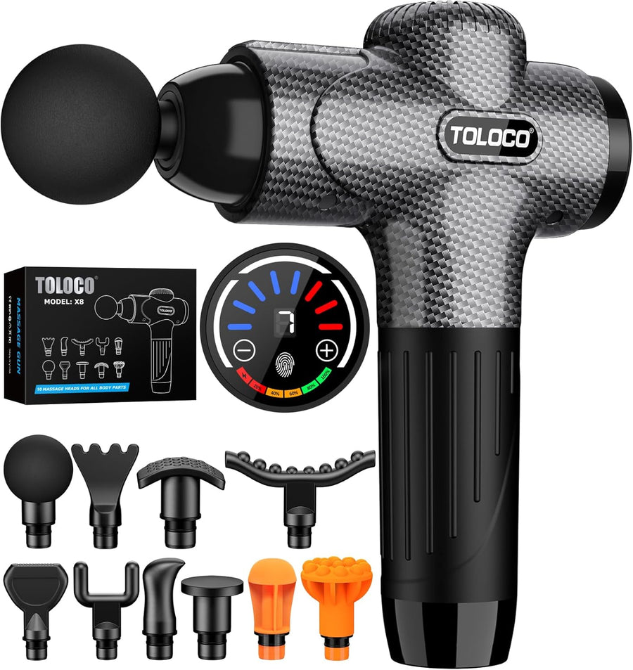 TOLOCO Deep Tissue Percussion Massage Gun with 10 Heads, Super Quiet Portable Electric Massager