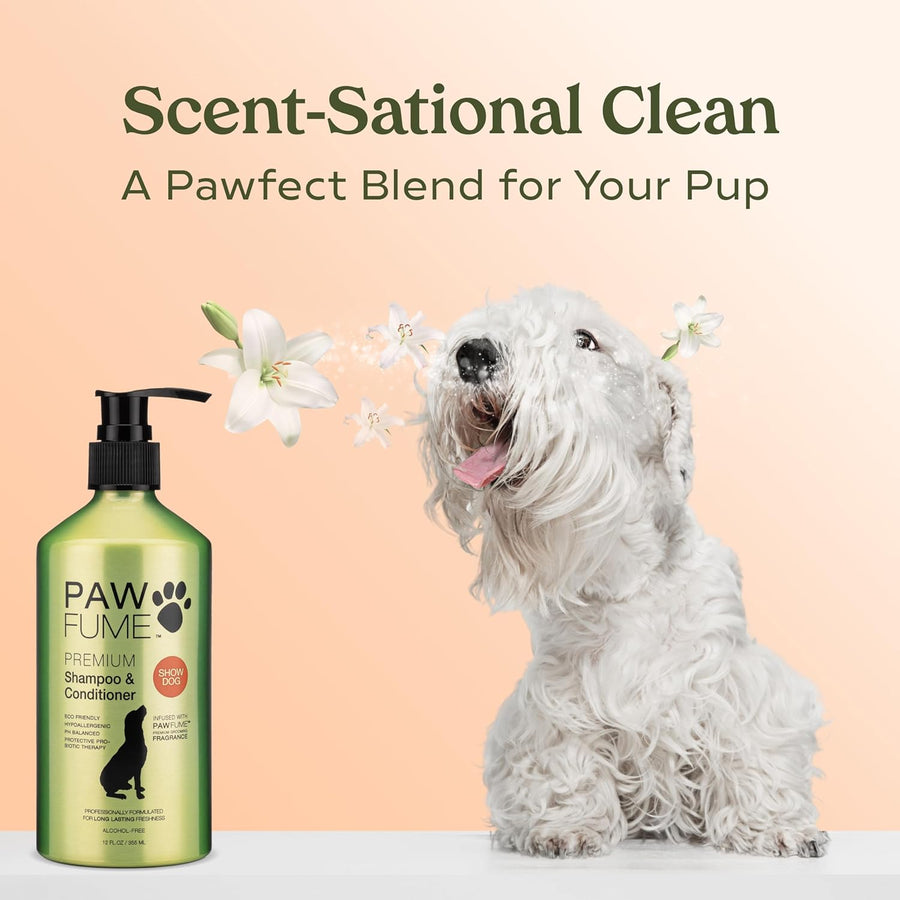 PAWFUME Deshedding Dog Shampoo and Conditioner, Show Dog, 1-Pack – Nourish & Detangle for Silky Soft Coat – Probiotic, Deep-Cleaning, pH-Balanced Formula – Salon-Quality Shampoo for Dogs