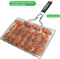 Fish Grilling Basket, Folding Portable Stainless Steel BBQ Grill Basket for Fish Vegetables Shrimp with Removable Handle, Come with Basting Brush and Storage Bag